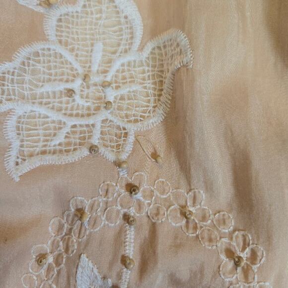 Alberto Makali Embroidered Silk Top Size Medium Tan Coquette Feminine Boho Fairy - Picture 9 of 12